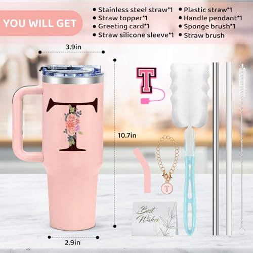 Personalized 40oz Monogram Initial Stainless Steel Tumbler - Custom Gift for Women