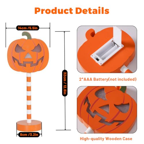 AVEKI Wooden Halloween Pumpkin Night Light - Battery Powered Indoor Decor - Orange Pumpkin