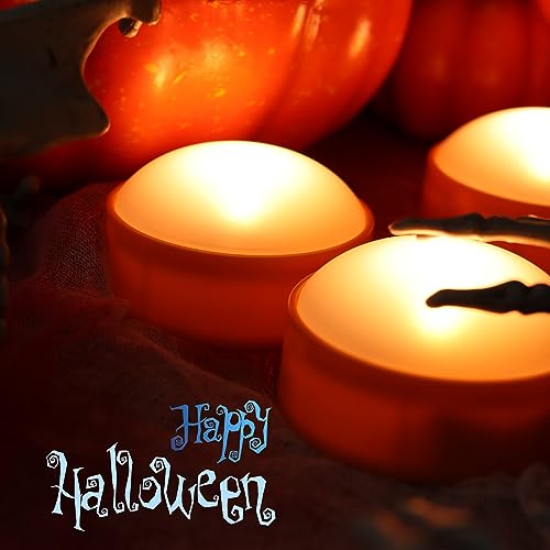 LED Pumpkin Lights with Remote & Timer - 12 Pack, 2.6x1 Inches, Orange for Halloween & Festive Decor