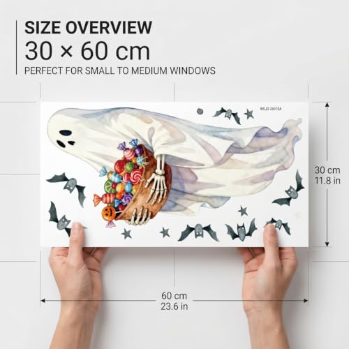 Halloween Ghost Window Clings Set - Large Static Stickers for Windows, Mirrors & Glass Doors - Variation: Halloween Style 14