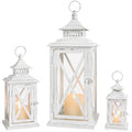 White 20”, 13”, & 9” Decorative Lantern Set - Indoor & Outdoor Candle Holders - Farmhouse Style - Variation: White / 20” & 13” & 9” / 3 Pcs