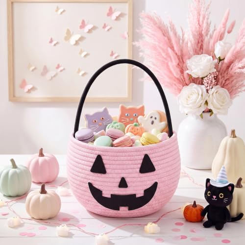 Pink Halloween Pumpkin Trick or Treat Basket for Kids - Festive & Durable
