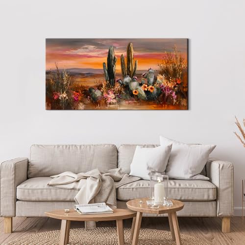 48-Inch Desert Cactus Wall Art Canvas Sunset Landscape Decor - Southwest Style