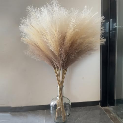 Faux Pampas Grass Tall Decor - 38 Inch, 10 Stems, Beige & Coffee
