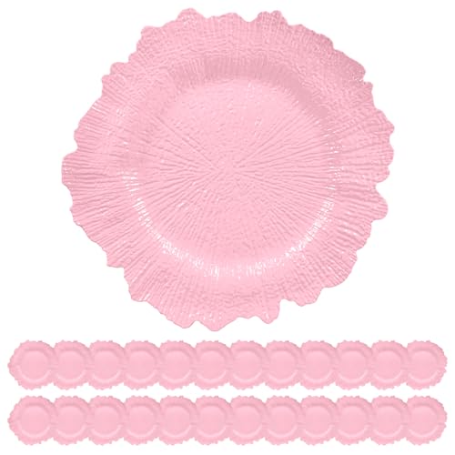 Pink Plastic Charger Plates Set of 24 - 13 Inch Reef Design for Weddings & Events - Variation of THIS Listing