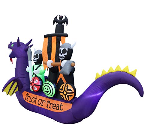 11 Ft Inflatable Halloween Pirate Ship with Dragon Skeletons & LED Lights