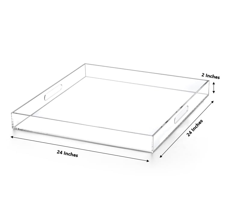 Extra Large Clear Acrylic Ottoman Tray 24x24 Inch with Handles - Over-Sized Serving & Decorative Organizer
