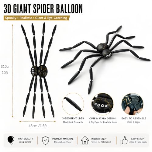 10FT Giant Spider Balloon Halloween Decoration with Posable Legs - Spooky Party Decor