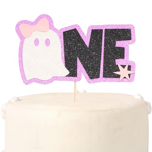 Halloween Ghost First Birthday Cake Topper - Halloween Theme Decor with Glitter