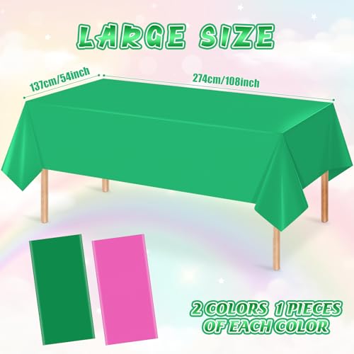 Pink and Green Rectangular Tablecloths - 2 Pack for Party Decorations - Witch Princess Birthday Supplies - Variation of THIS listing