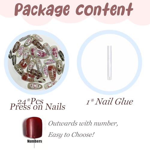 BABALAL Gothic Anime Press-On Nails - Medium Almond Fake Nails with Bunny & Heart - Variation ANU00-01