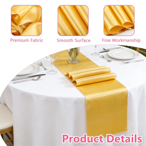 Gold Satin Table Runners 12 Pack - 12 x 108 Inch for Weddings & Parties