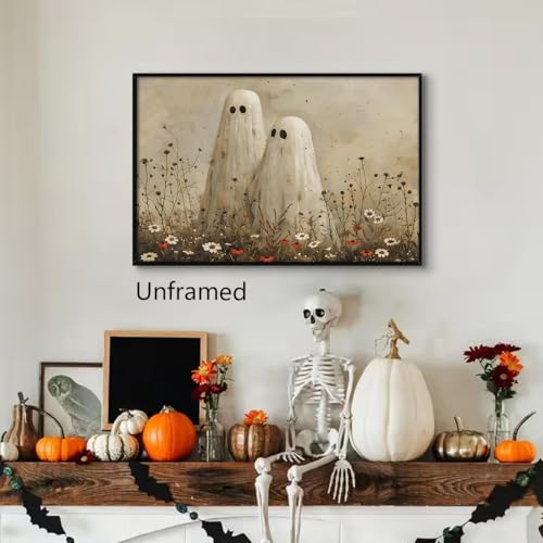 Unframed Ghosts in Wildflower Meadow Canvas Wall Art - Fall Landscape Poster 12x16in