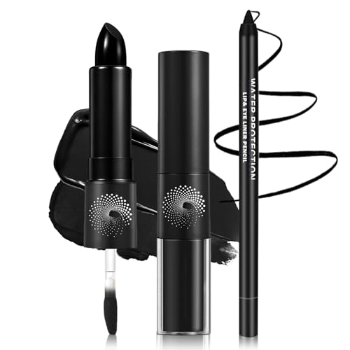 Black Lipstick and Lip Liner Set - Gothic Matte Lip Makeup - Variation: Black Lipstick + Lip Liner