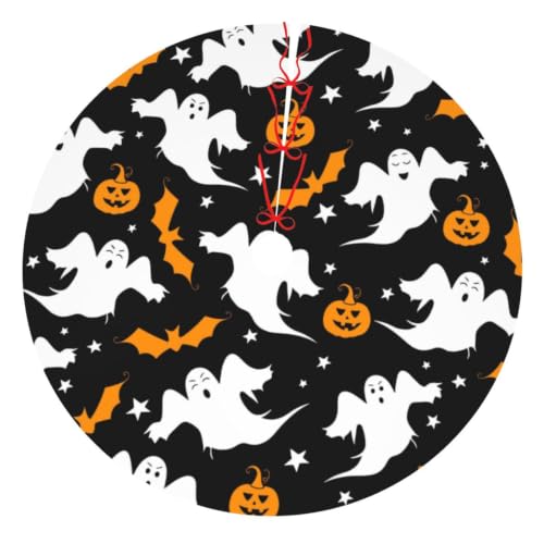 Halloween Ghost Pumpkin Tree Skirt 30 Inch Xmas Holiday Decor with Variation Small