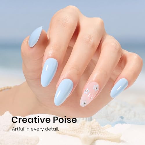 Milky Blue Gel Nail Polish - 15ML, Long-Lasting, Fast Curing, Blue Gel Lacquer - Variation D