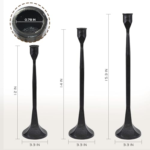 Black Cast Iron Taper Candle Holder Set of 3 Tall Variation