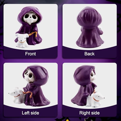 Halloween Ghost Decor Figurine - Cute Resin Spooky Statue for Home & Office, Purple & White