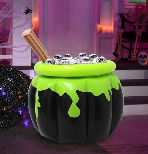 Halloween Inflatable Cauldron Cooler with Stirring Rod - 23.6x26.3 Giant Pool Ice Bucket for Party Decorations