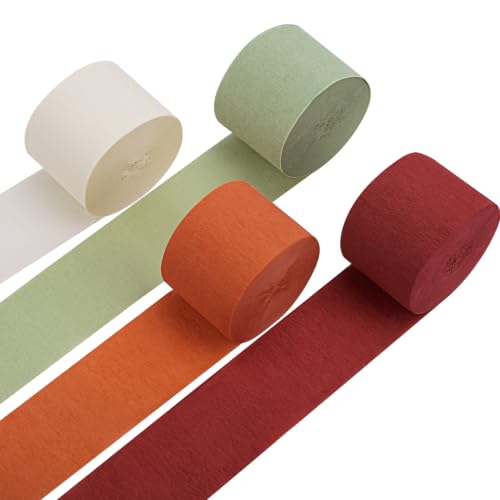 Fall Sage Rust Party Decorations - 8 Crepe Paper Streamers for Autumn Celebrations