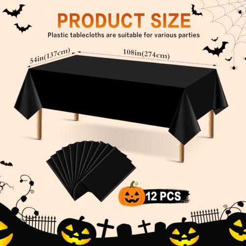 Black Disposable Tablecloths 12 Pack for 6ft Rectangular Tables - Halloween Party Supplies