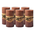 Fall Candles Set of 6 - 3x6 Inch Brown Ombre Pillar Candles with Rustic Decor - Variation of Brown-Ivory