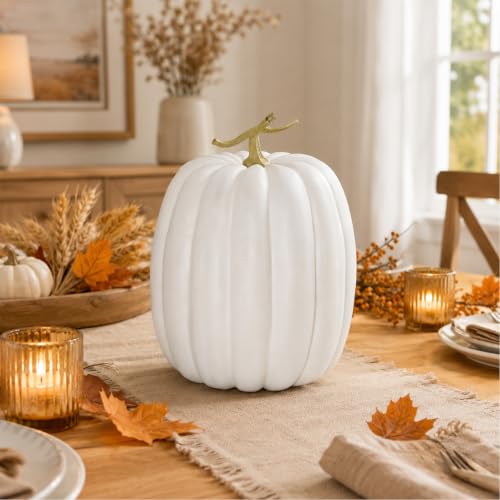Large White Faux Pumpkin - Rustic Fall Harvest Decor for Halloween & Thanksgiving