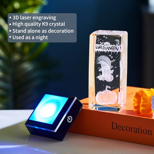 Halloween 3D Crystal Night Light Pumpkin Ghost Skull LED Lamp with Colorful Base - Gift Box Included