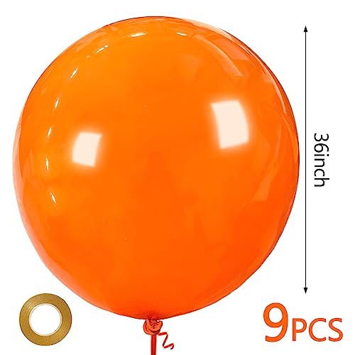 Orange Jumbo Latex Balloons - 36 Inch Big Party Decorations, 9 Pack - Variation: Orange
