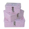 3-Piece Unicorn Pattern Metal Storage Box Set Pink Locking Organizer