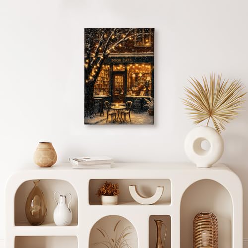 Winter Bookstore Wall Art Canvas Framed Painting 11x14 - Holiday Decor