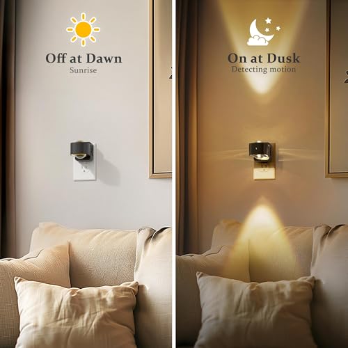 Super Bright Automatic Night Light 0-150LM Dimmable Wall Plug-In with 3000K Lens - 2 Pack