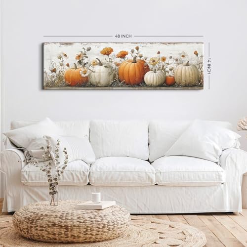 Pumpkin Wall Art Canvas - Fall Farmhouse Decor, 14x48 Inches - Pumpkin01
