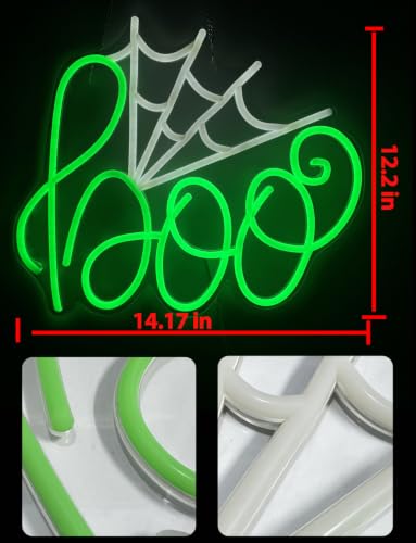 Halloween White Boo Spider Web Neon Sign - Dimmable Party Decor - Variation of Boo Spider Web