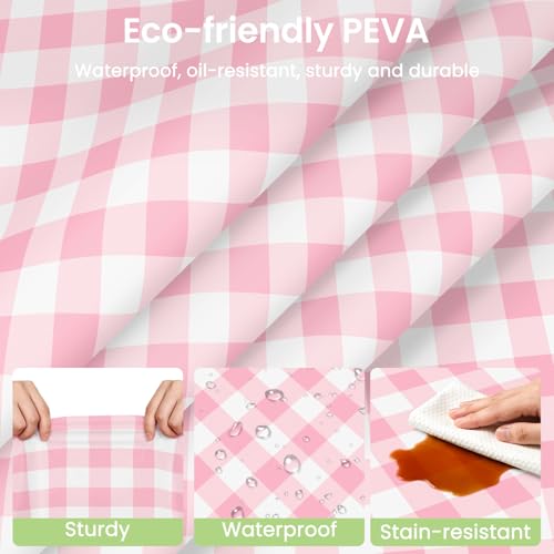 Disposable Pink Gingham Tablecloth 54 x 108 Inches - 4 Pack for Rectangular Tables