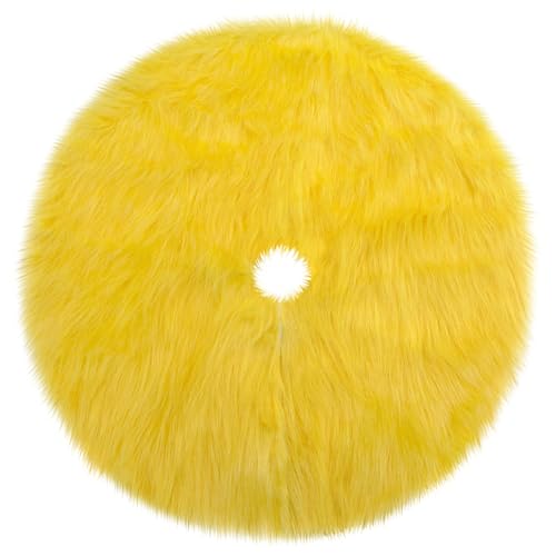Yellow Fur Christmas Tree Skirt 36 Inch - Fluffy Faux Fur Holiday Decor