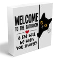 Funny Cat Bathroom Decor Wooden Box Sign - Rustic Toilet Sign with Variation Bathroom Cat