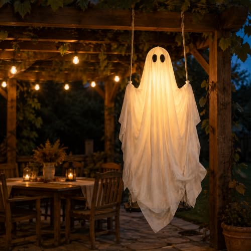 Halloween Ghost Swing Decoration with LED Lights - 5 ft Lighted Hanging Prop