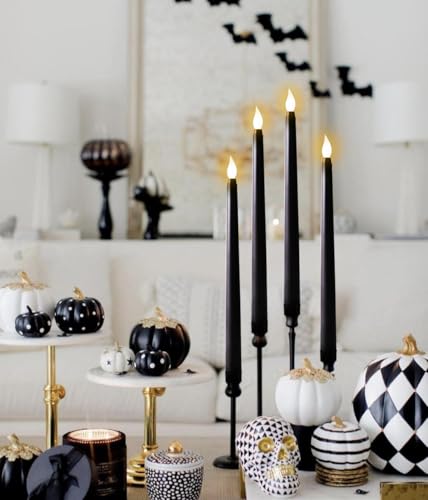 24Pcs Battery Operated Halloween Flameless Taper Candles - Safe Black Decor