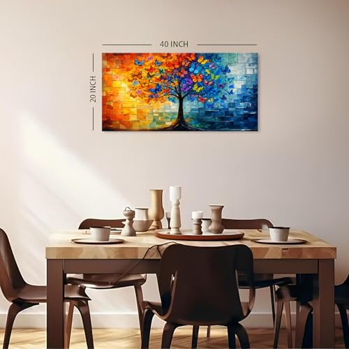 Tree of Life Wall Art Canvas - Colorful Butterfly Tree of Life 40" x 20"