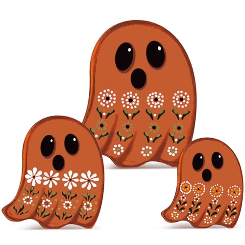 Mexican Ghost Wooden Tabletop Decorations - Halloween Ghost Sign Set, Suzile 3 Pcs
