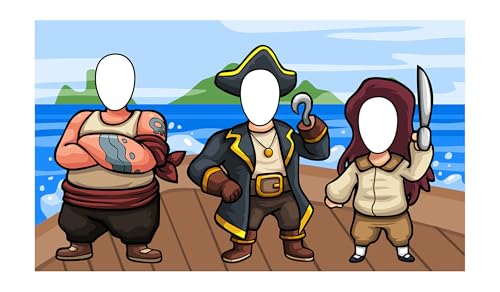 Kids Pirate Face Cutout Banner - Carnival Photo Props Party Decoration