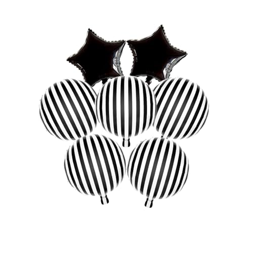 Halloween Skeleton & Black & White Striped Foil Balloons Set - 12 pcs Party Decor