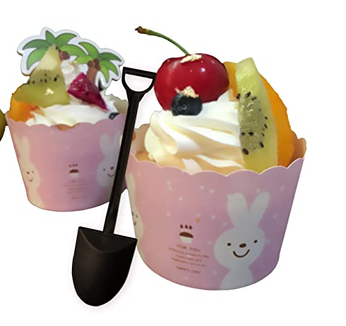 Mini Shovel Shape Disposable Plastic Dessert Spoons Black 60 Pack - Cute Party Utensils