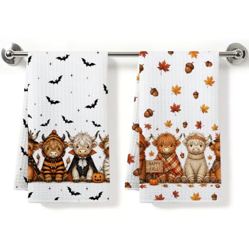 Halloween Kitchen Towels - Highland Cow Microfiber Hand Tea Towels - Multi 1675