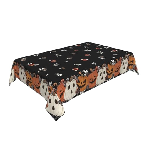 84x60 Inch Halloween Rectangular Tablecloth Black Pumpkin Rose Floral Decor