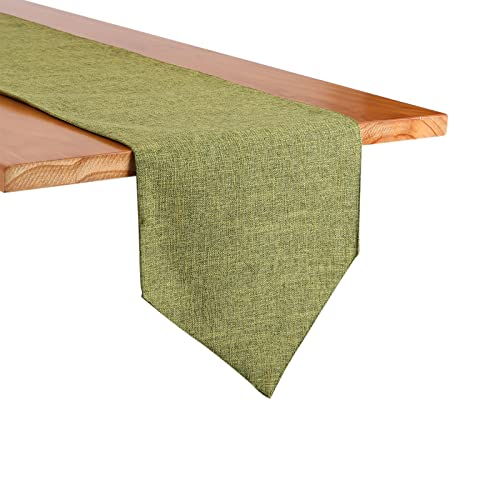 Farmhouse Burlap Cotton Linen Table Runner - Green 12x70 Inch