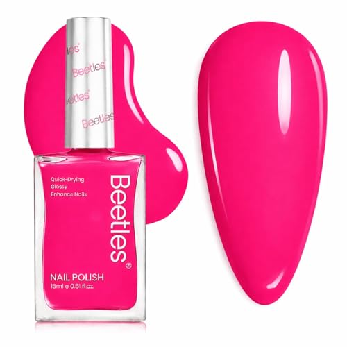 Beetles Neon Pink Nail Polish - Magenta Beat, Quick Dry, 0.51 Fl Oz