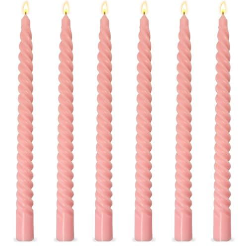 Pink Spiral Taper Candles - 6 Pack, Unscented Dripless Long-Lasting Decor