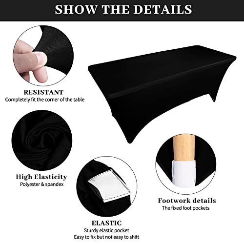 10FT Black Spandex Tablecloth for Rectangular Tables - Stretch Fit for 120x30 Inch Tables - Ideal for Christmas & Events